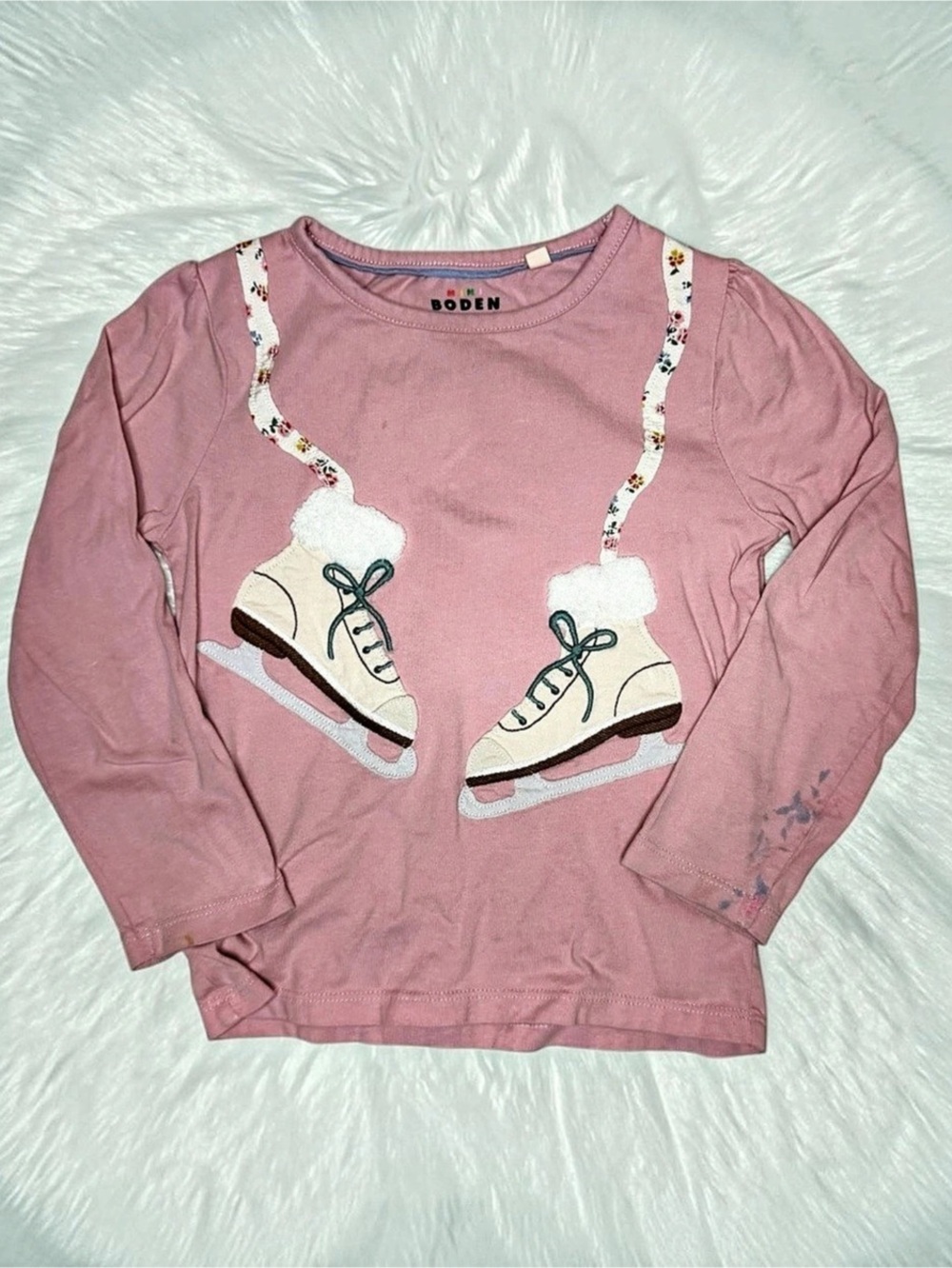 Boden Girls 4-5Y Pink Ice Skating Long Sleeve Tee